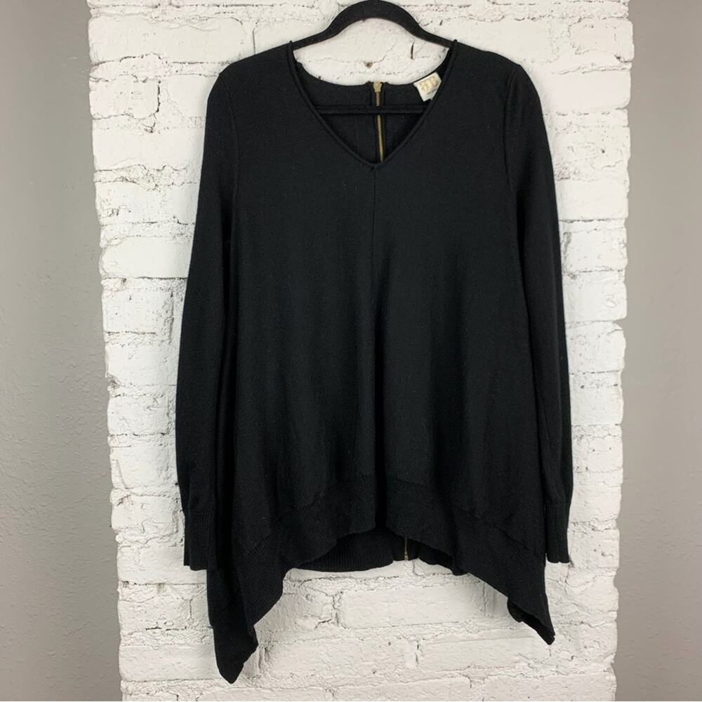 Boo Gemes 100% Merino Wool Zippy Back Cape Curved Hem Hi Lo Sweater S/M